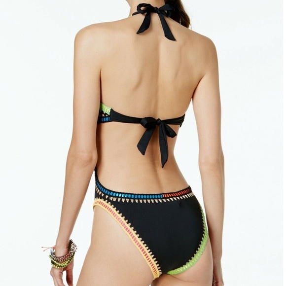 NWT Bar III Womens One Piece Swimsuit Medium Large Black Be-Weave It Open Back - Picture 2 of 8